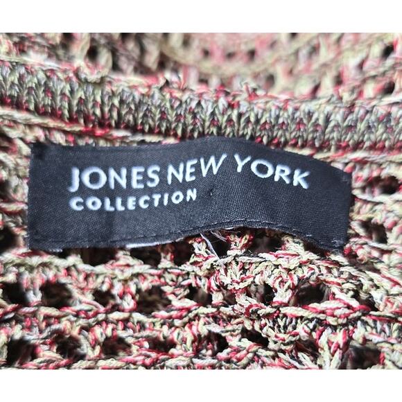 Jones New York Crochet Knit Multicolor Red Yellow Button Up Cardigan Sweater - Picture 6 of 9